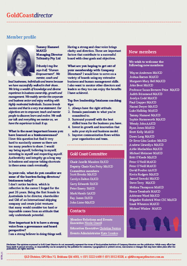 Interview of Tammy Hamawi for Gold Coast Director magazine article